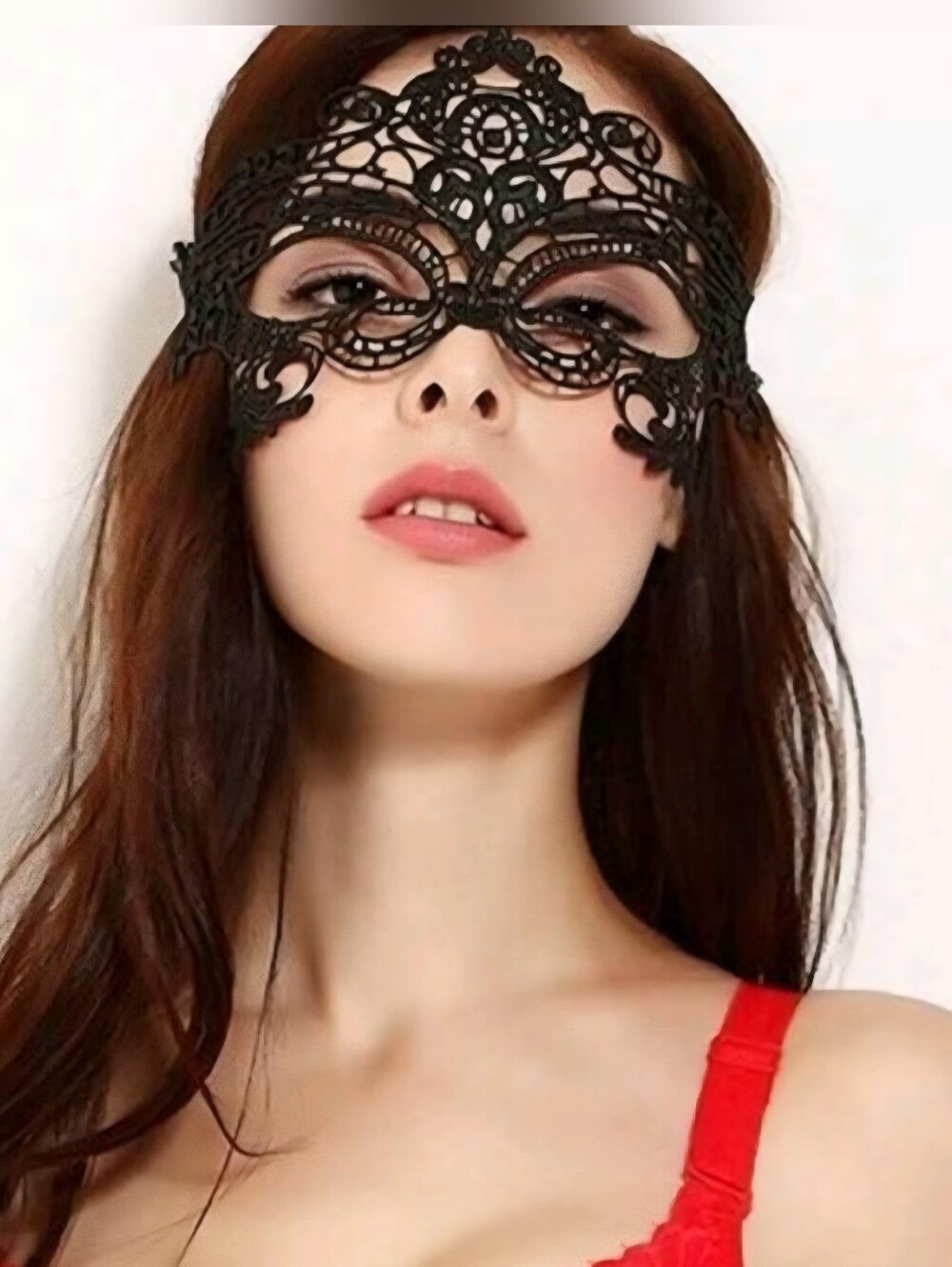 Black Lace masquerade Mask And Headband with intricate Venetian-style Pattern